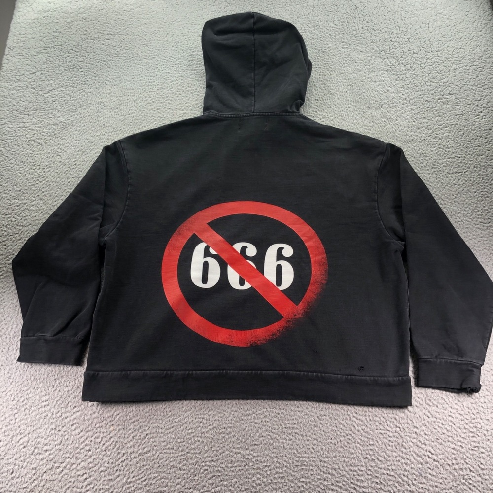 Who Decides War Hoodie Mens Small Black Faded Thrashed 666 Graphic Oversized